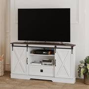 Corner TV Stand with Sliding Barn Doors, 58" x 15.7" x 31"