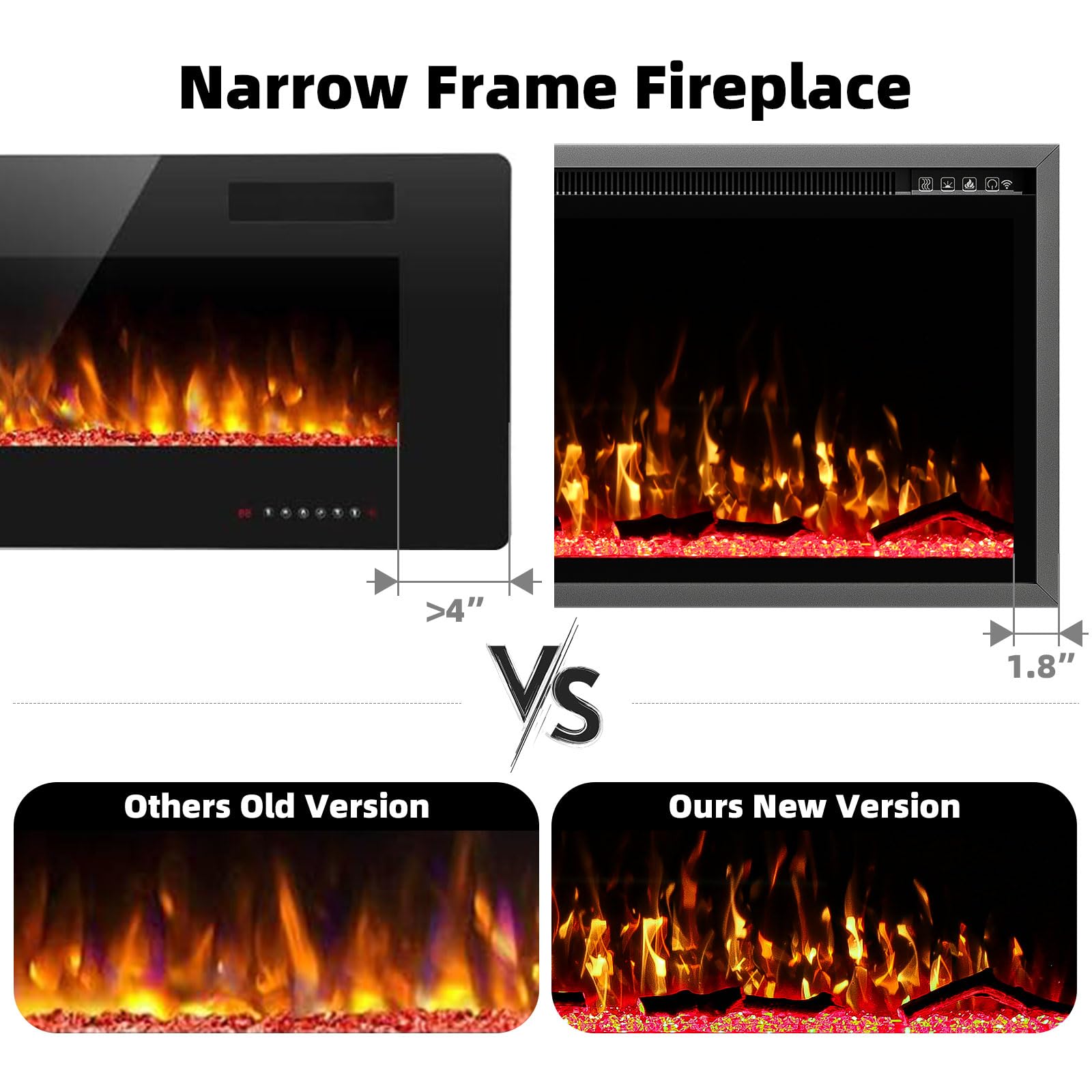 Wall-Mount Electric Fireplace with Remote Control