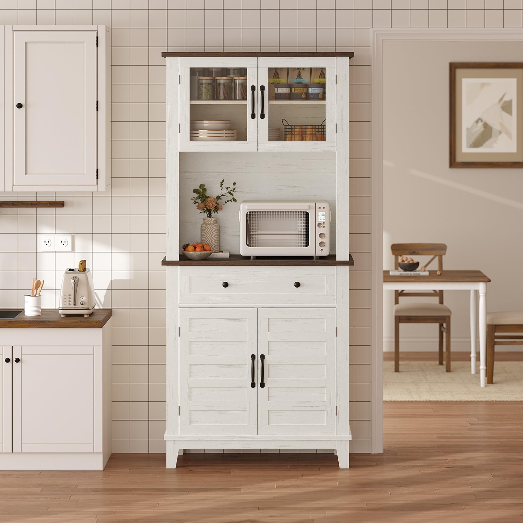 Farmhouse Coffee Bar Cabinet with Glass Doors