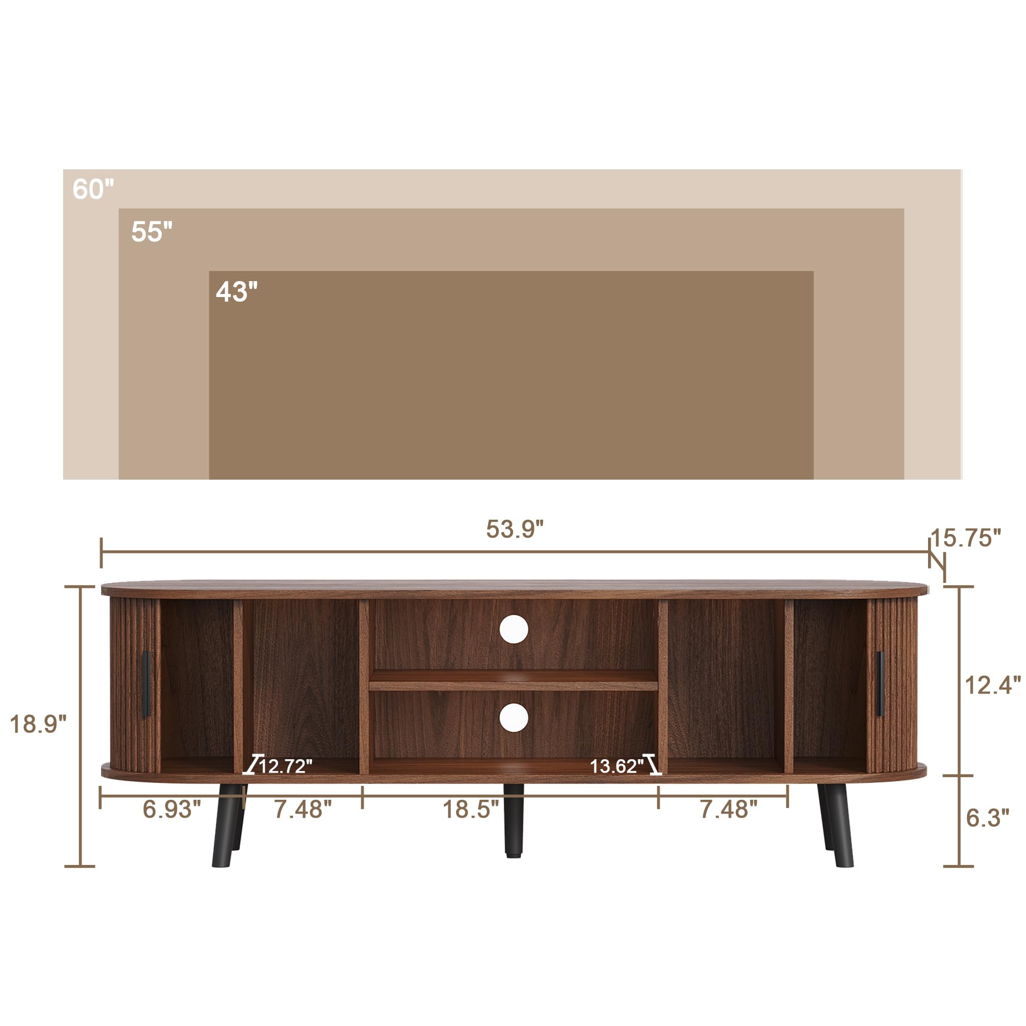 Mid-Century Modern TV Stand with Fluted Sliding Doors