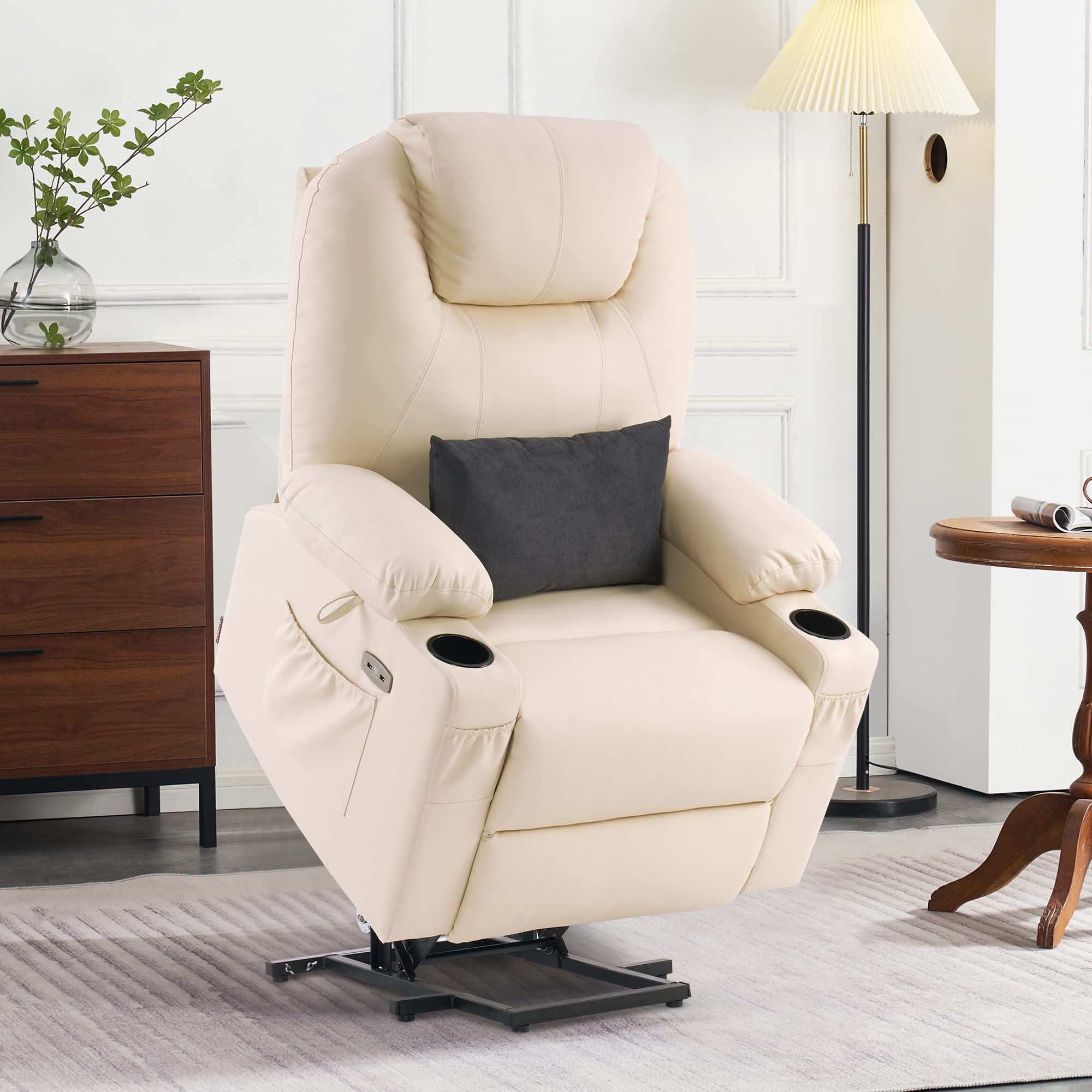 Power Lift Recliner Chair with Heat & Massage – Dual Motor, Lay Flat, Large
