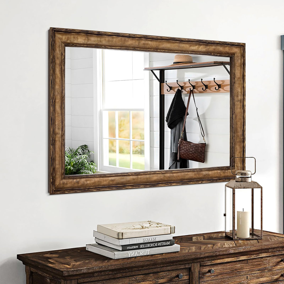 Distressed Solid Wood Wall Mirror