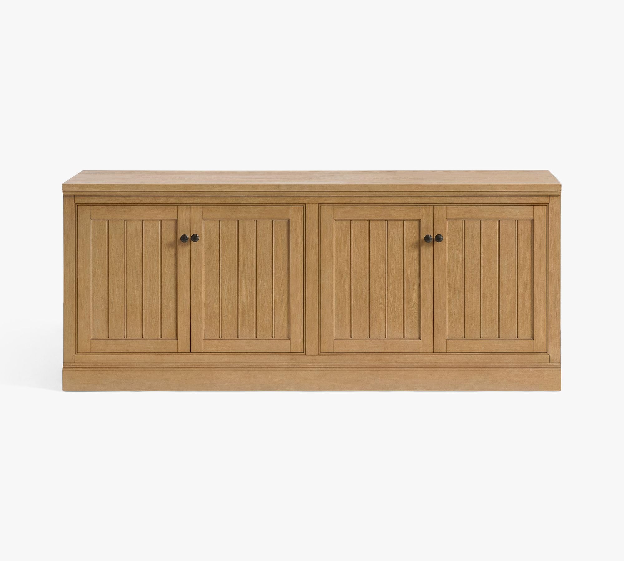 72" Modern Farmhouse Sideboard Buffet Cabinet, Natural Finish Composite Wood Credenza with 4 Fluted Panel Doors, Adjustable Shelves & Cable Cutouts, Freestanding Storage Console for Dining Room