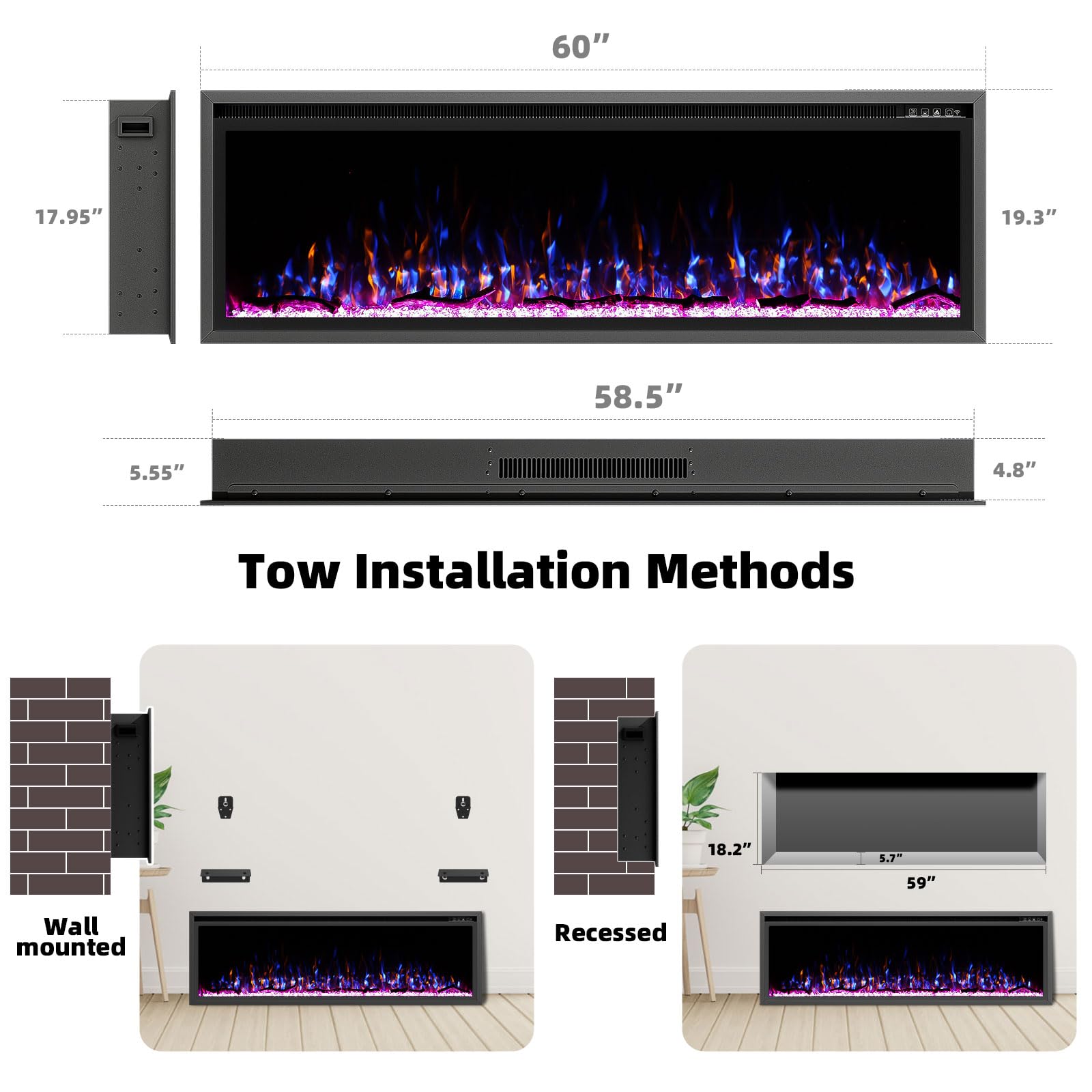 Wall-Mount Electric Fireplace with Remote Control