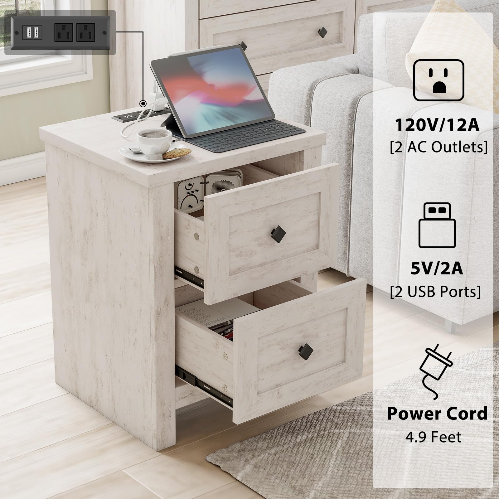 4-Piece Farmhouse Bedroom Set with Charging Nightstands