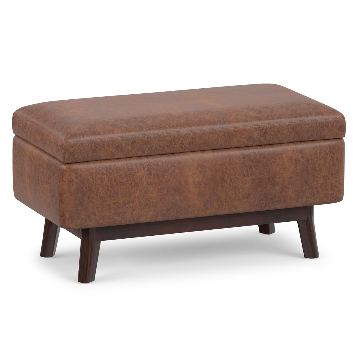 SIMPLIHOME Owen 36" Wide Vegan Leather Ottoman in Distressed Saddle Brown