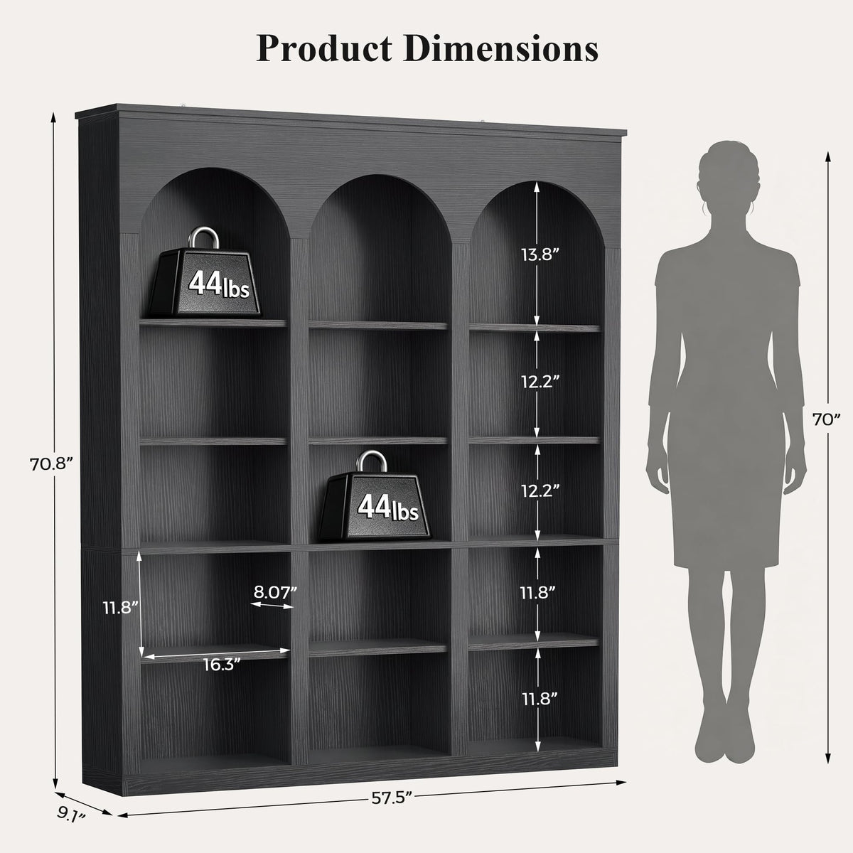 Triple Arched 5-Tier Bookcase