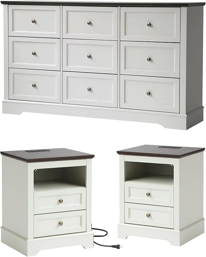 Farmhouse Bedroom Dresser Set with Nightstands