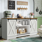 Farmhouse Coffee Bar Cabinet with Sliding Doors & Adjustable Shelves, White