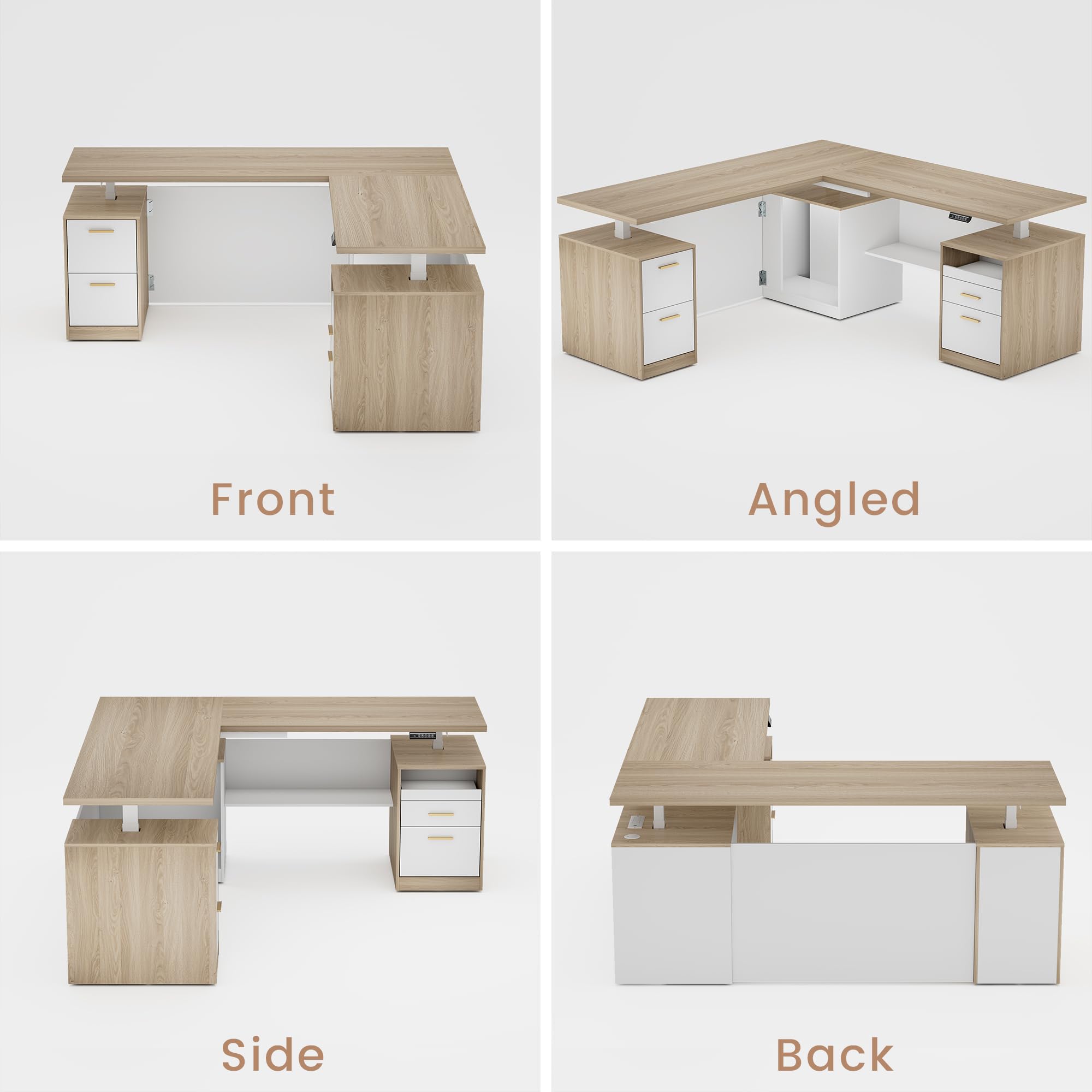 L-Shaped Electric Standing Desk with Drawers & Privacy Panel