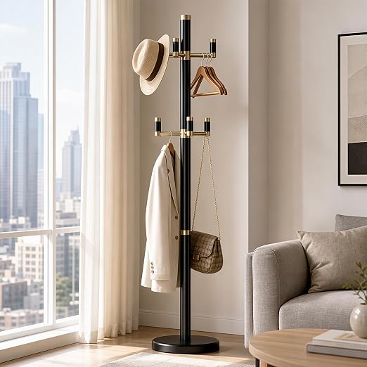 Solid Wood Coat Rack with 6 Hooks