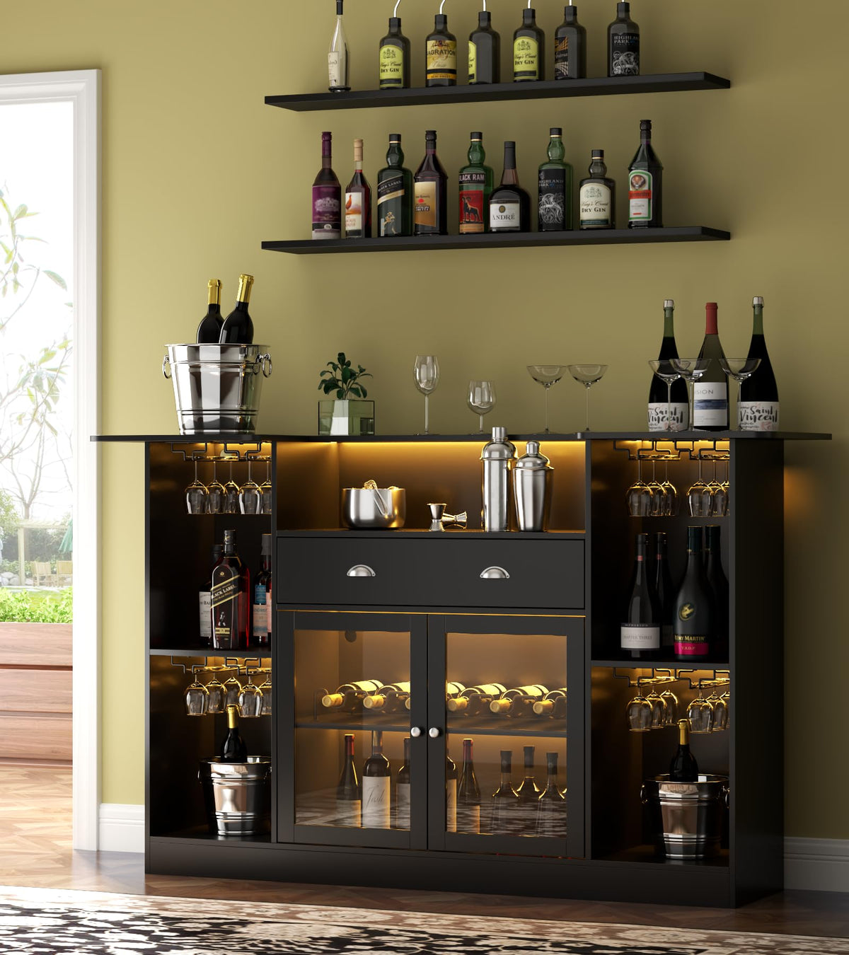 LED Bar Cabinet with Drawer