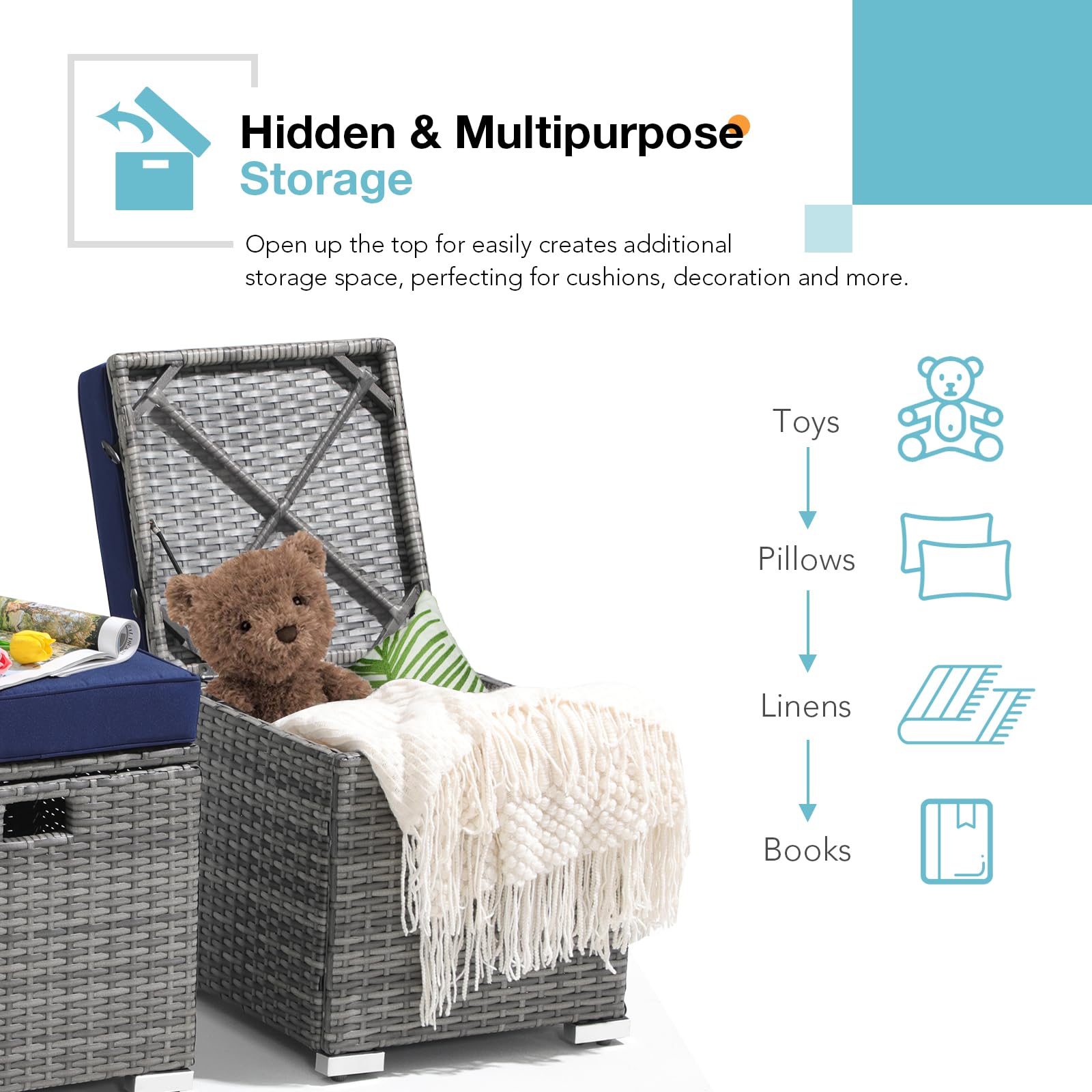 Outdoor Storage Ottoman Set of 2