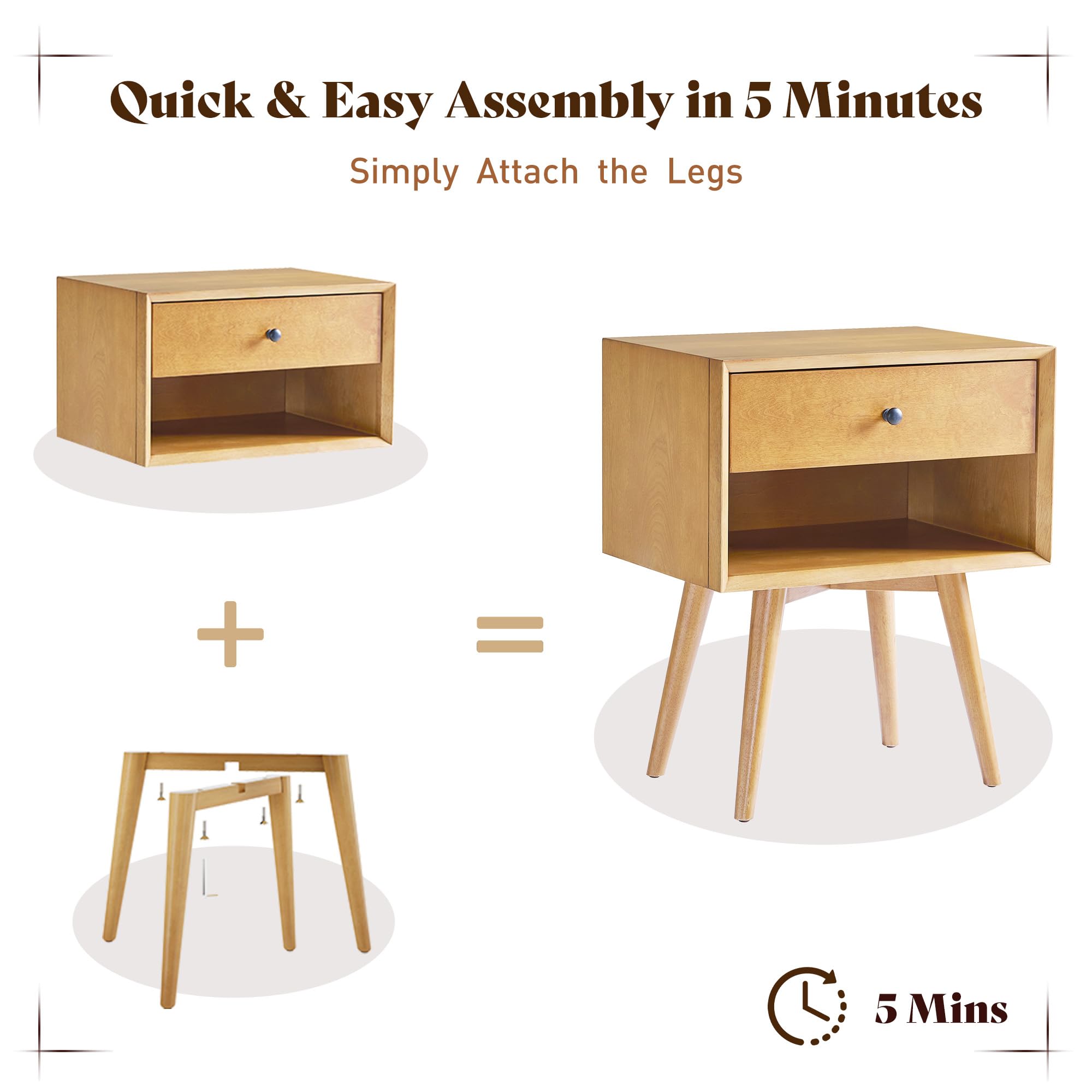 Solid Wood Nightstand with Drawer & Open Cubby