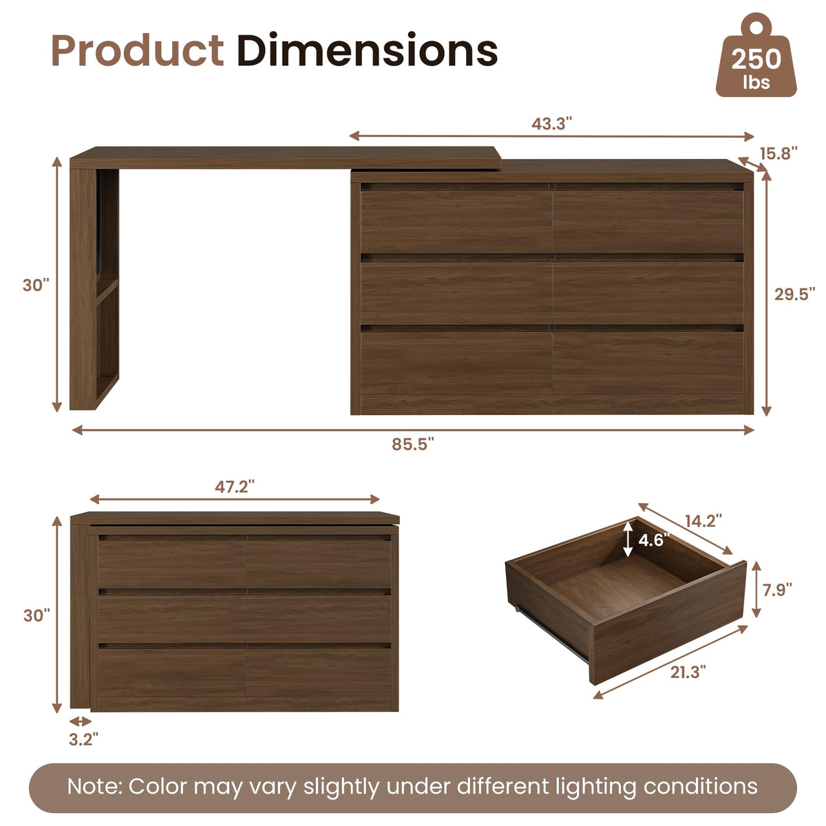 6-Drawer Dresser with L-Shaped Desk