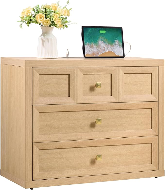 Modern 3-Drawer Nightstand Set of 2 with Charging Station
