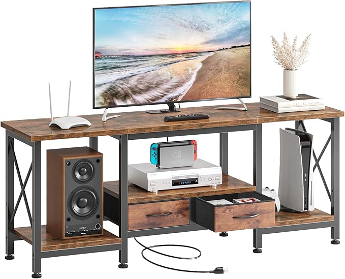 Rustic TV Stand with Charging Station