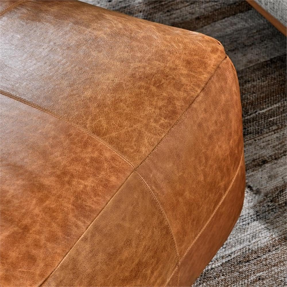 Square Genuine Leather Pouf Ottoman – Chestnut Brown