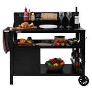 Royal Gourmet PC4401B 3-Tier Dining Cart with Wind Guard, Sturdy Structure and Ample Storage Shelves, for Indoor & Outdoor use，with Bottle Opener, Hooks, Wine Rack, Multifunctional Side Handle, Black