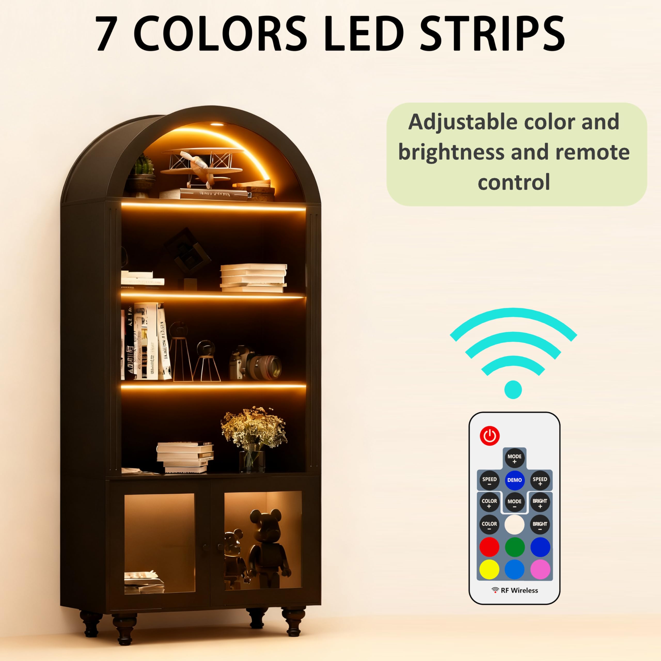 Glass Door Display Cabinet with LED Lights