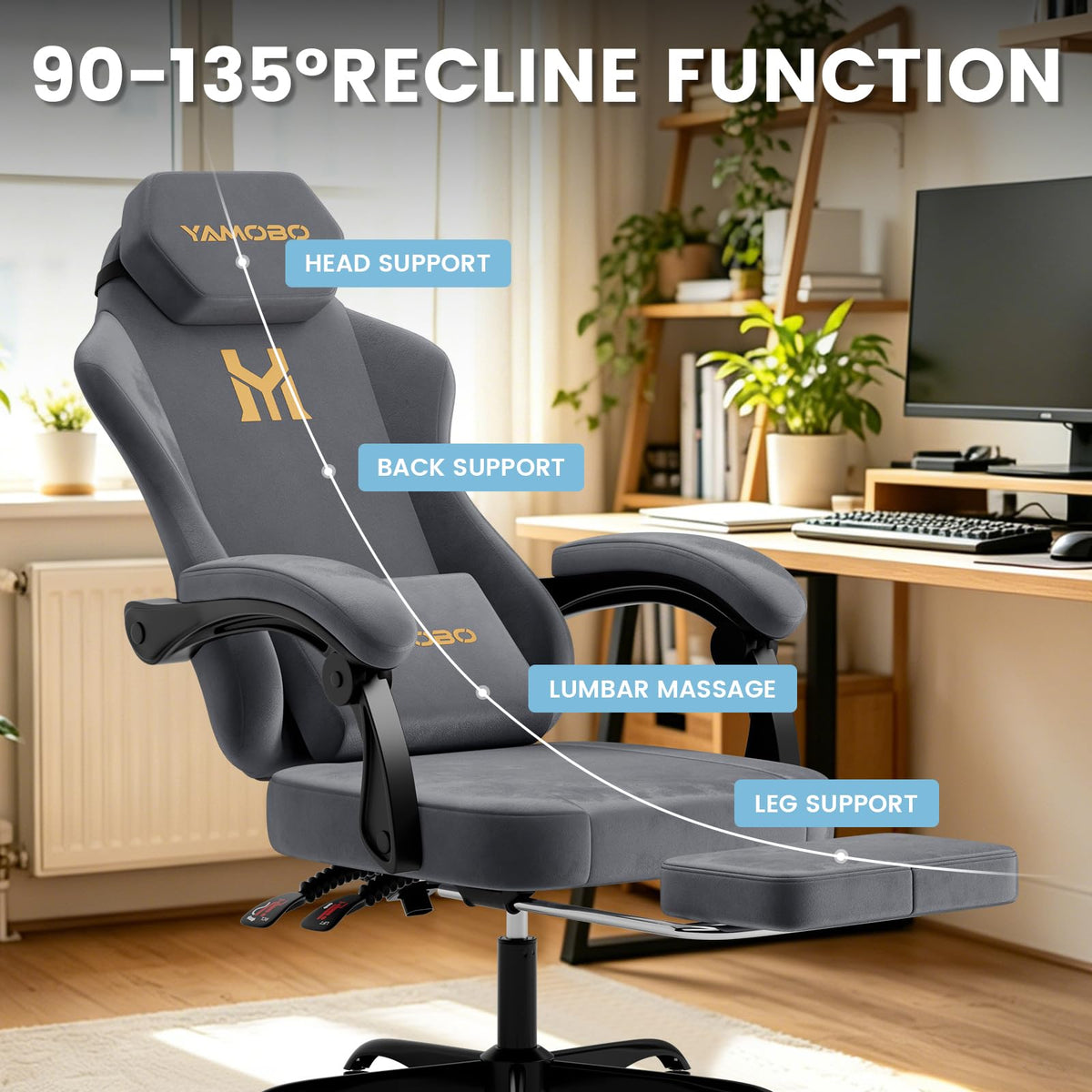Grey Massage Gaming Chair with Footrest