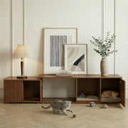 Extendable TV Stand with Cat House & Built-In Scratcher