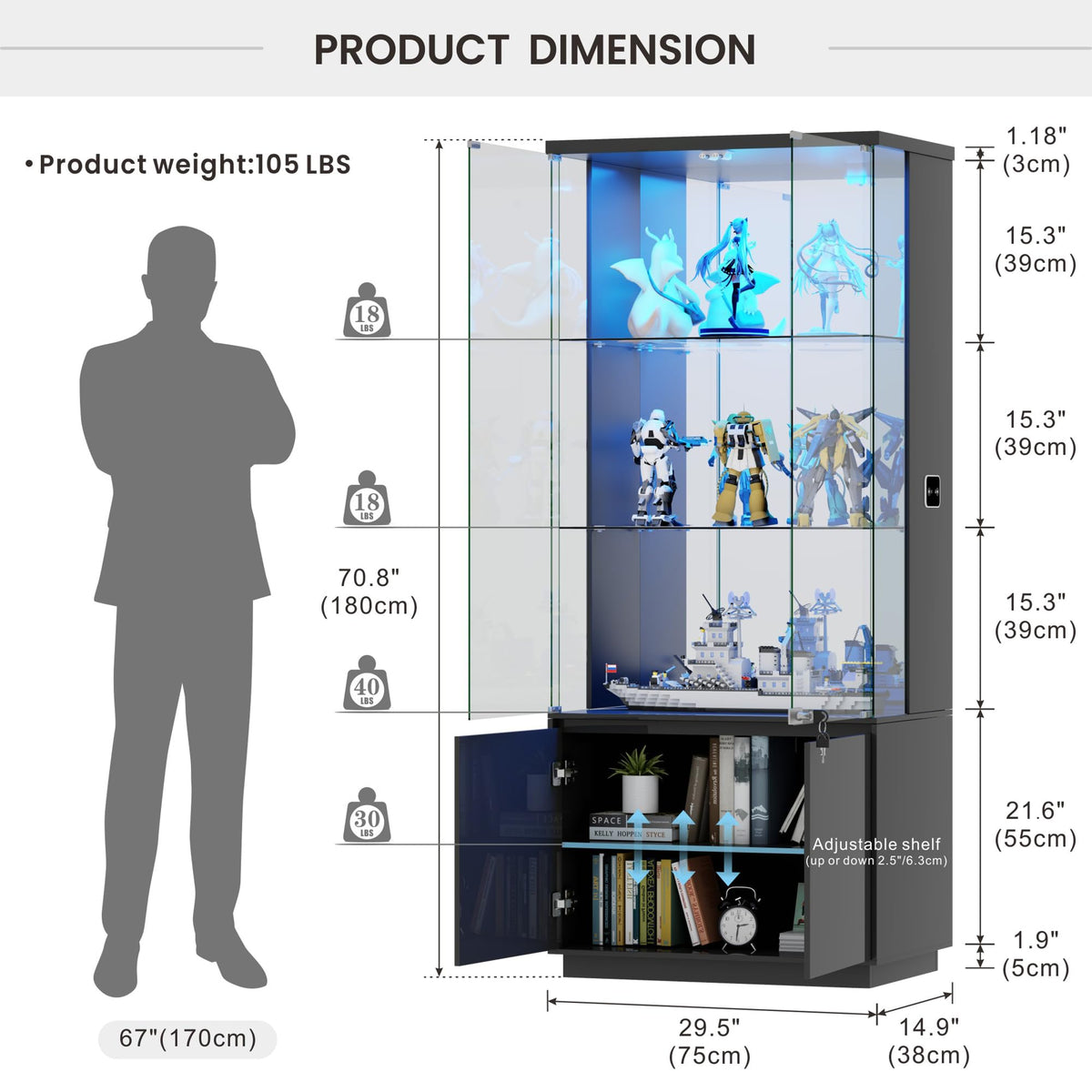 Black LED Glass Display Cabinet