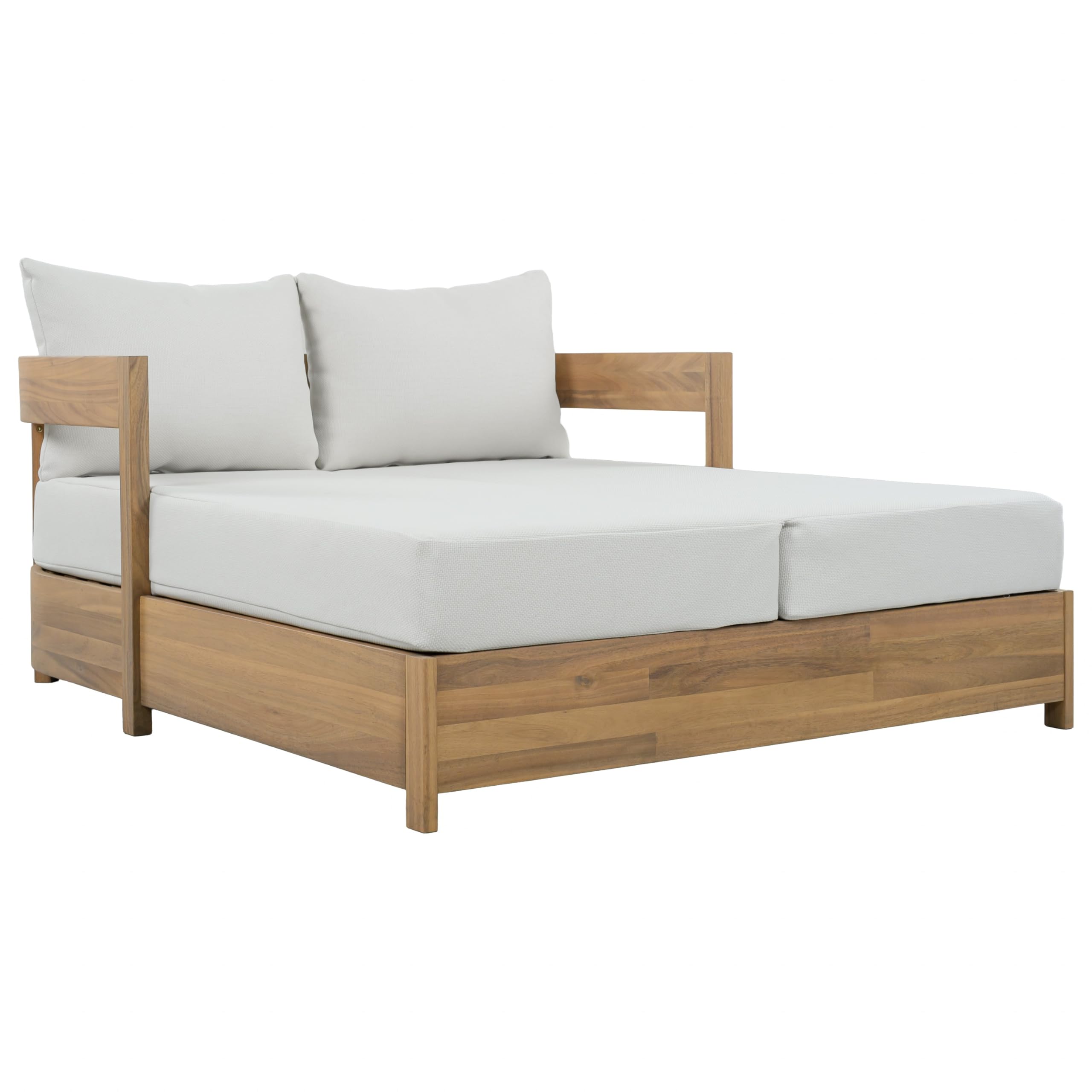 SAFAVIEH Outdoor - Kento Daybed - Oak Solid Wood & Ivory Cushion - Weather Resistant - Ideal for Deck, Patio, Backyard, 51.6" W x 63.4" D x 23.2" H (PAT7100B)