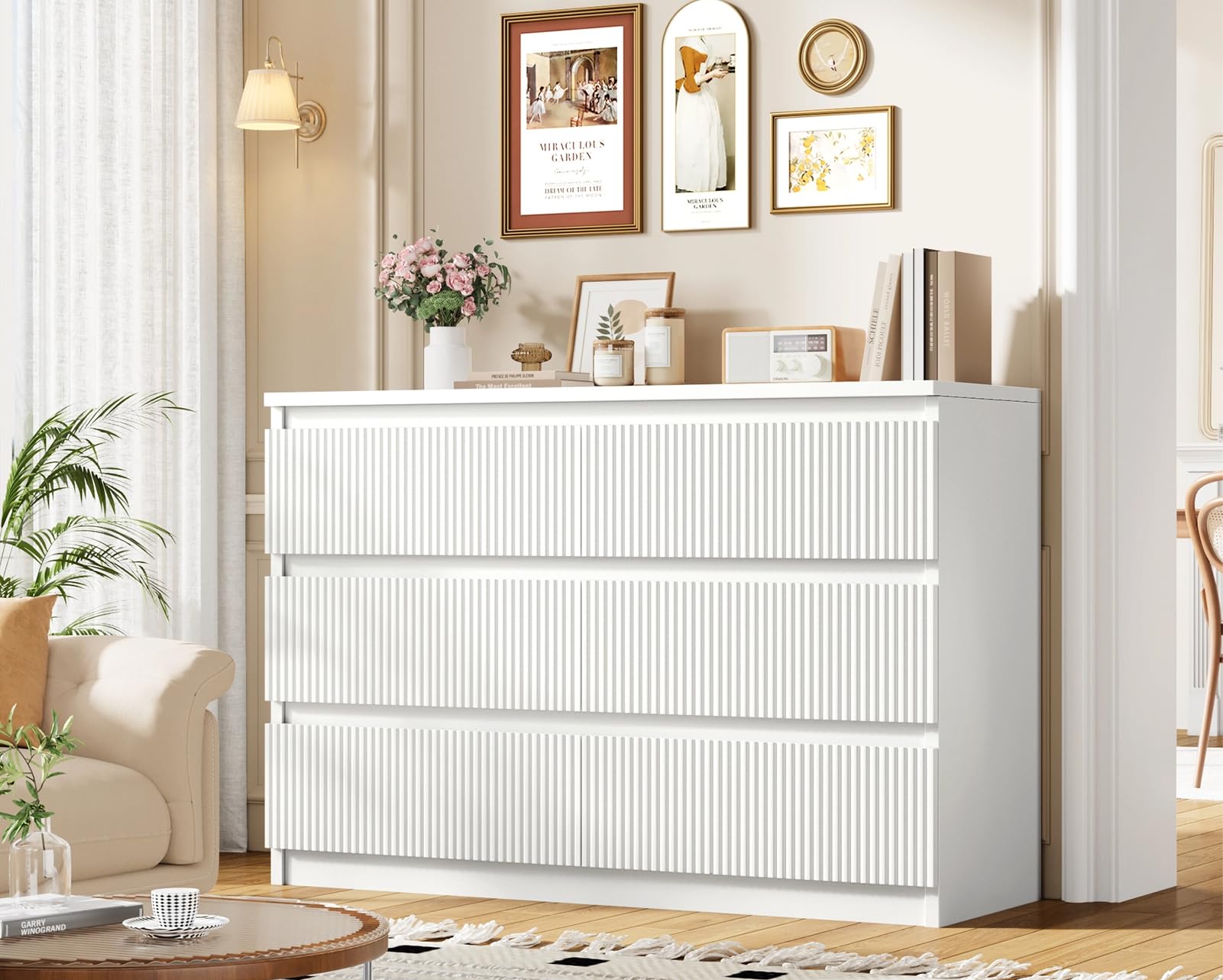 6-Drawer Fluted Dresser with Hidden Handles