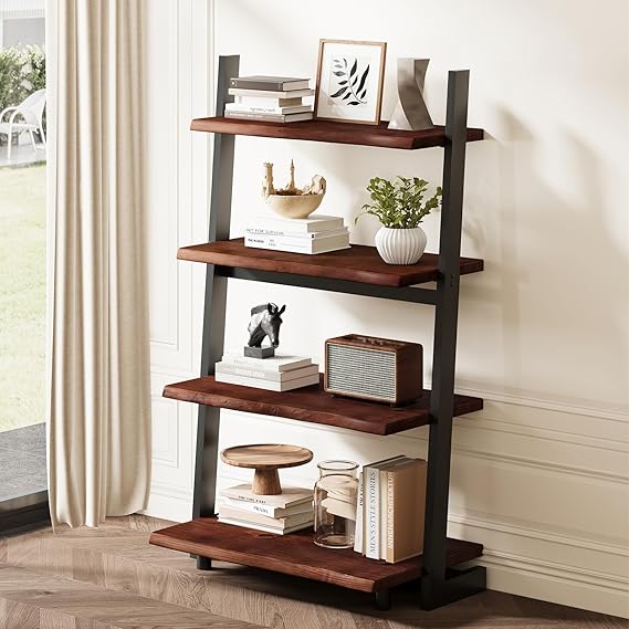 Solid Wood Ladder Bookshelf with Live Edge