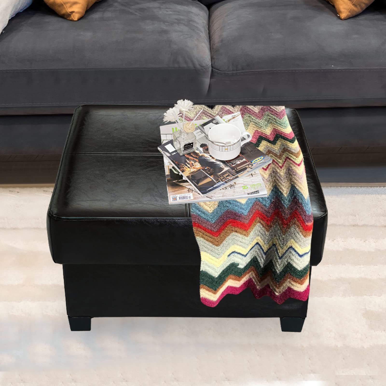Foldable Storage Ottoman with Hidden Storage
