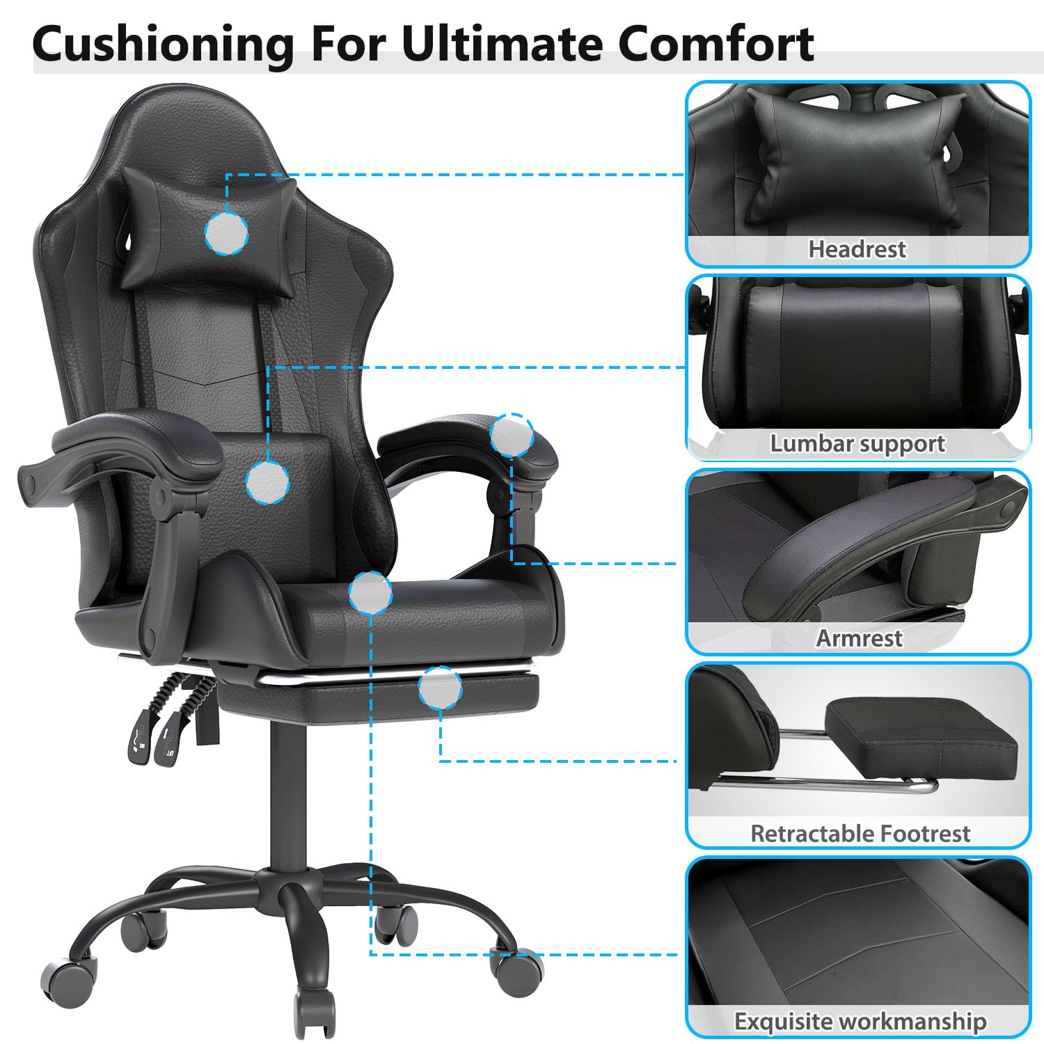 Gaming Chair with Headrest & Lumbar Support