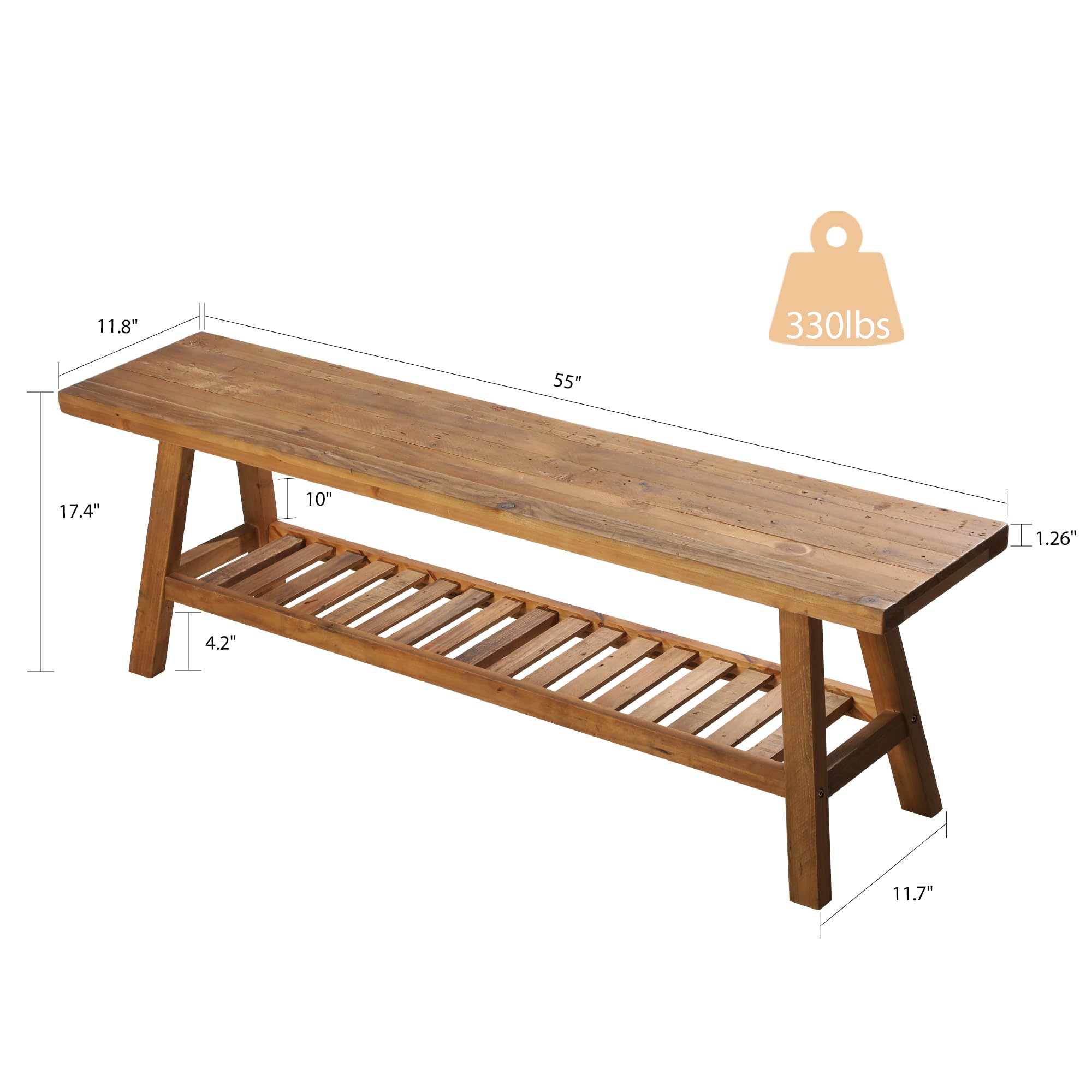 Reclaimed Wood Entryway Bench with Storage Shelf