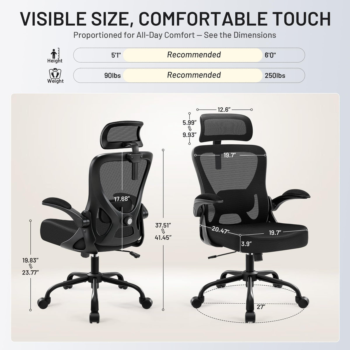 AreShark Ergonomic Office Chair - Mesh High Back Desk Chair Headrest Lumbar