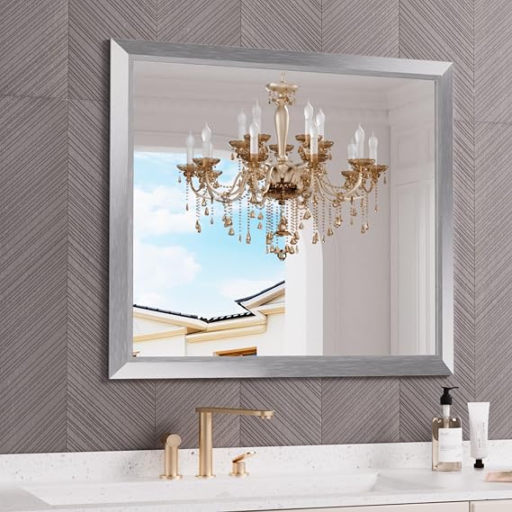 Walnut Wood-Grain Bathroom Mirror