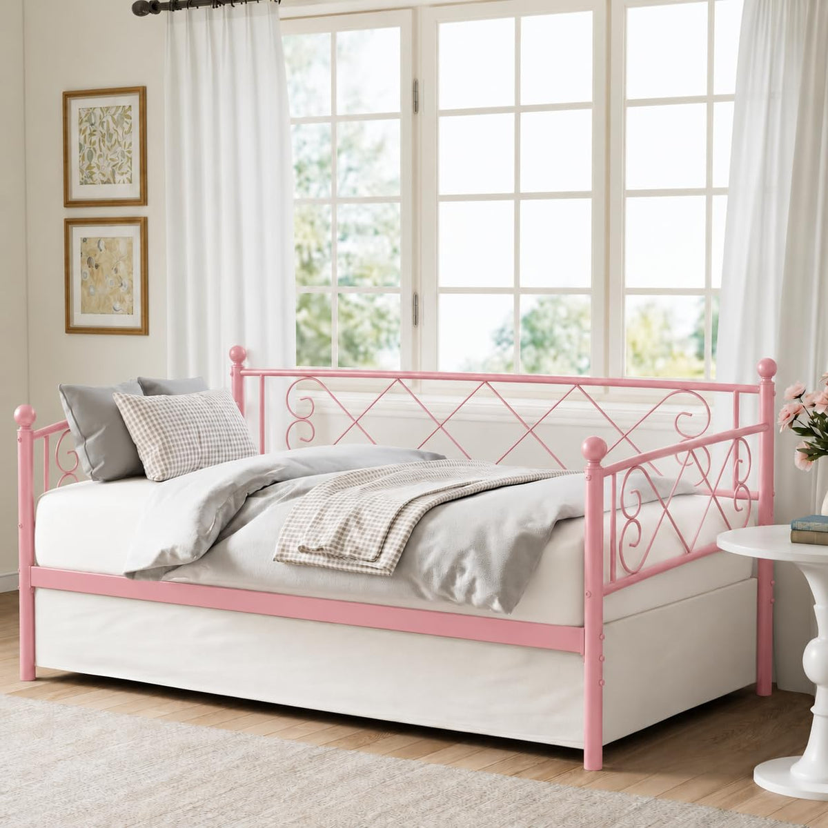 Garvee Twin Trundle Bed,Space Saving Daybed,Metal Sofa Bed for Room