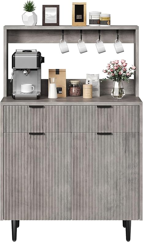 Fluted Sideboard Buffet Cabinet with 2 Drawers & Adjustable Shelves