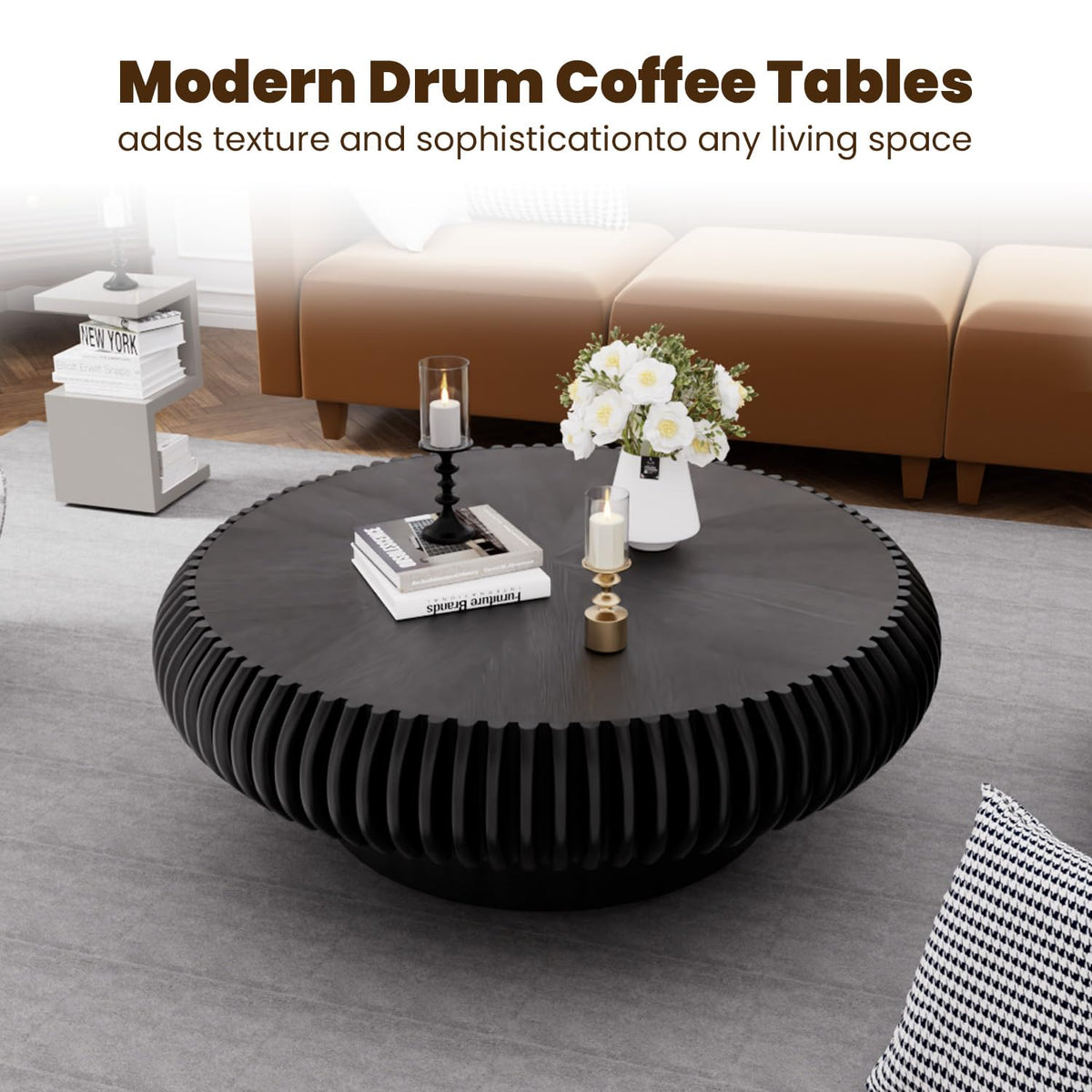 Black Fluted Drum Coffee Table
