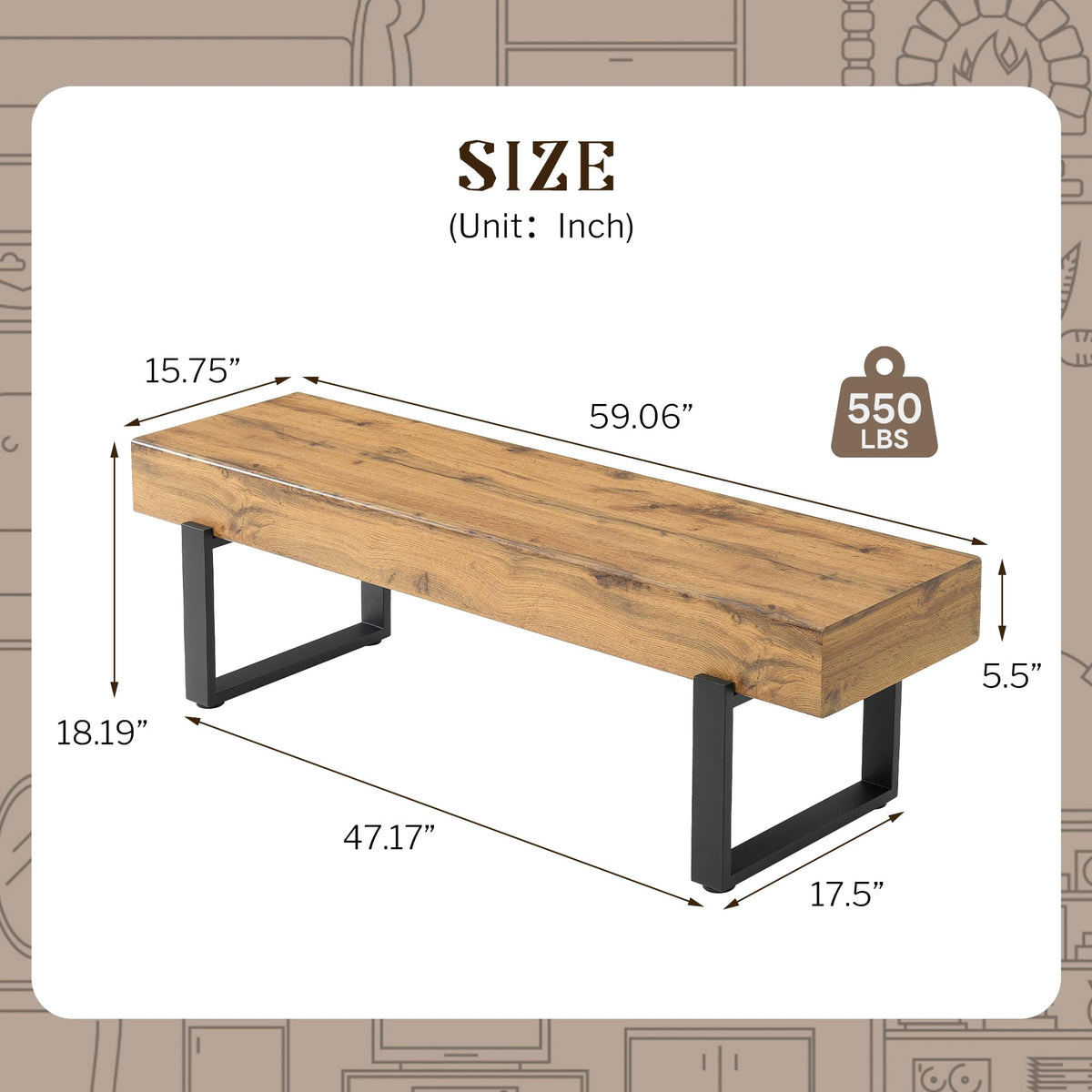 Industrial MDF Bench with Metal Legs