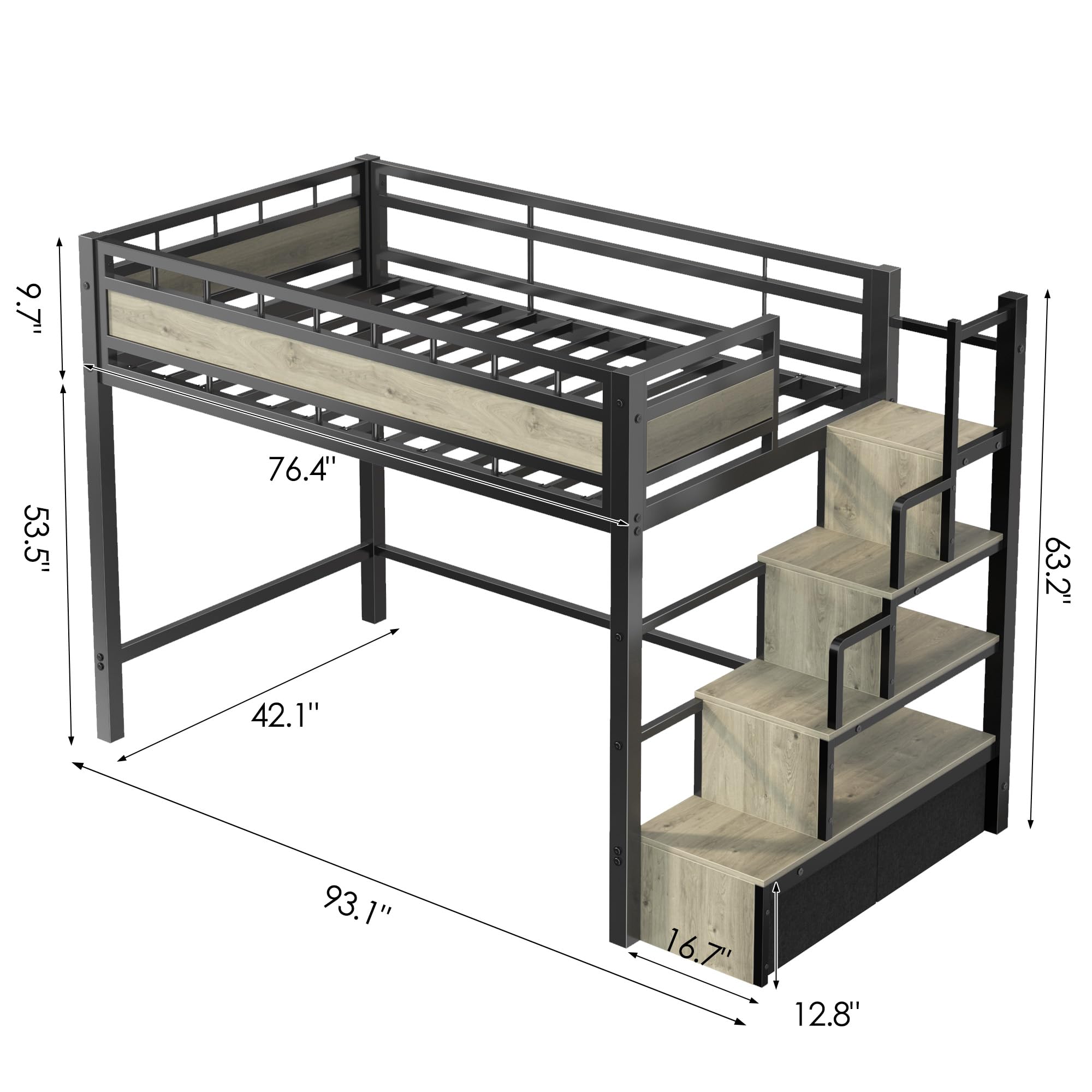 Twin Loft Bed with Storage Stairs