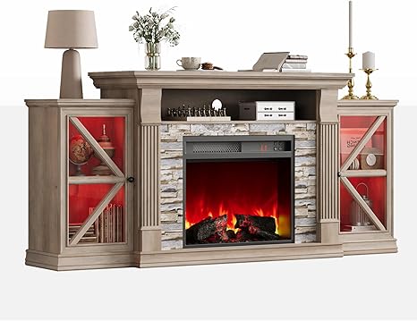 70" Electric Fireplace TV Stand with Glass Barn Doors
