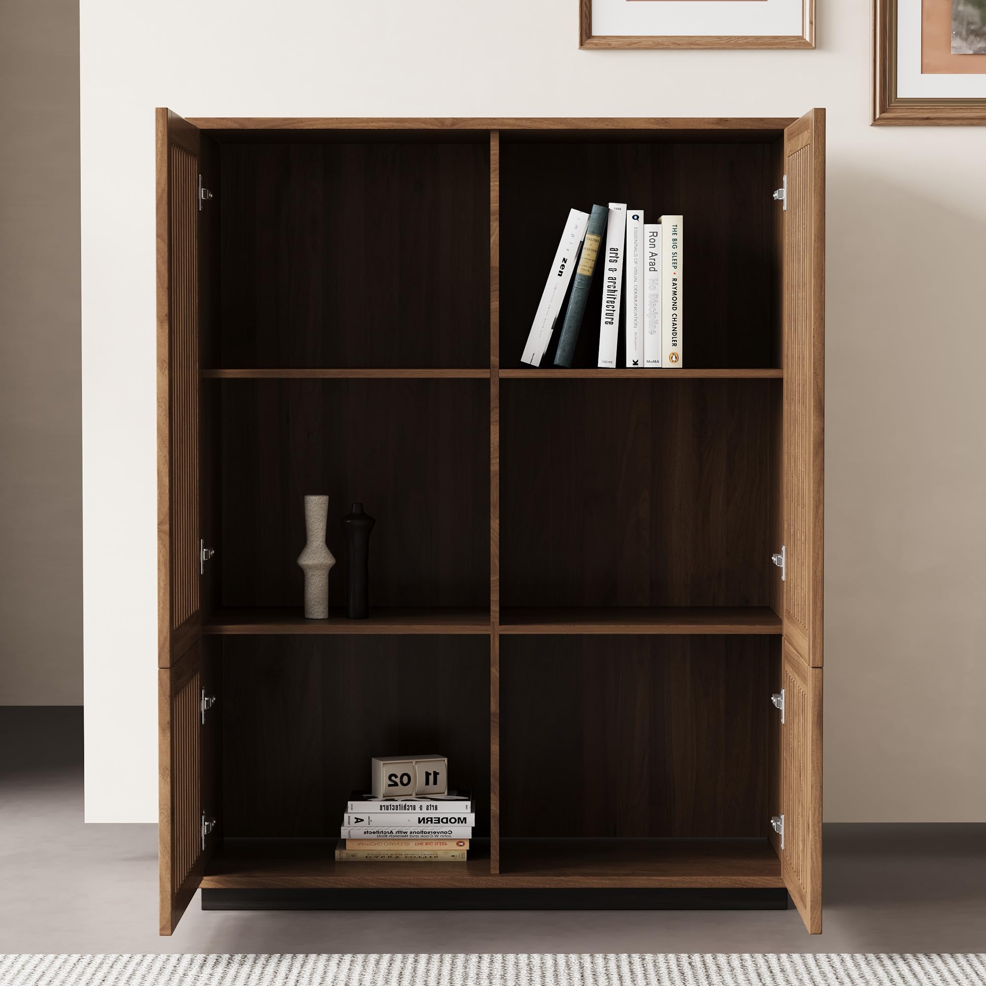 Wooden Slatted Door Storage Cabinet - Multifunctional Design, Elegant and Minimalist, Perfect for Living Room, Dining Room, or Study (34.84")