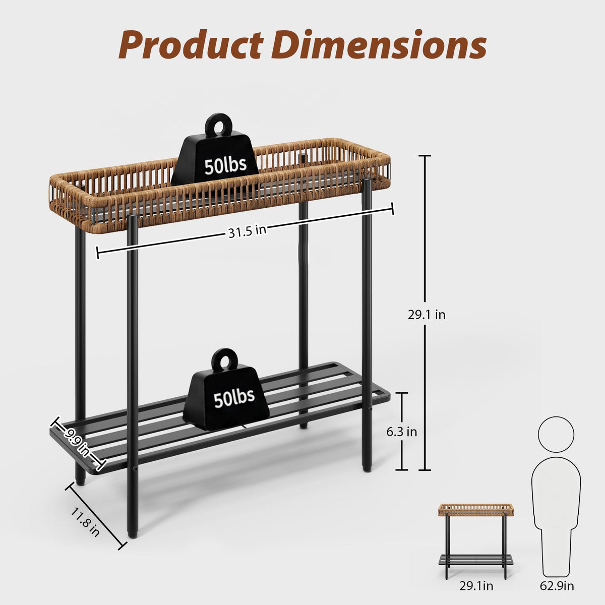 Mugovelo Metal Plant Stand with Rattan, Window Plant Rack Indoor Outdoor