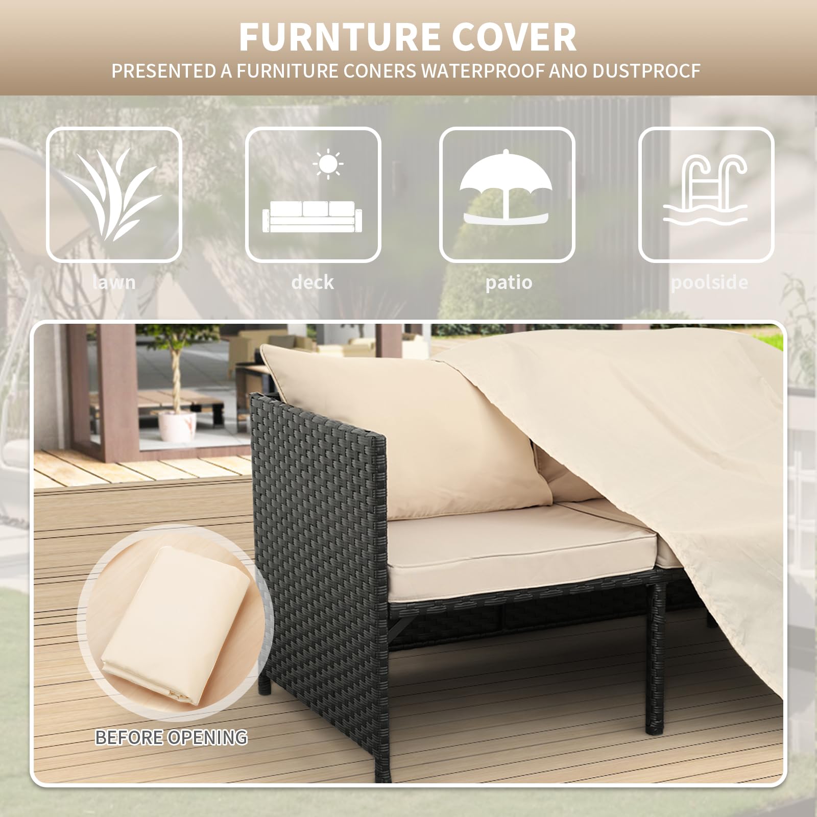 3-Piece Outdoor Wicker Conversation Set with Cushions