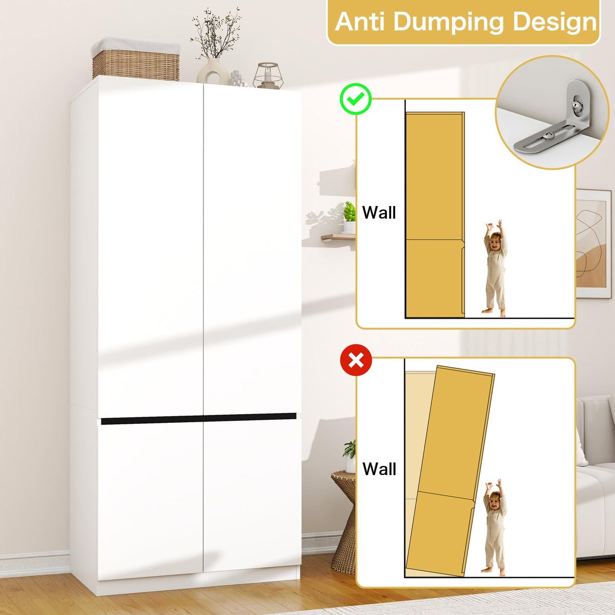 White Armoire Wardrobe Closet with 2 Doors: 75" H x 31.5" W
