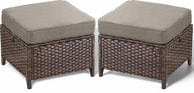 Outdoor Wicker Ottoman Set, 2-Piece