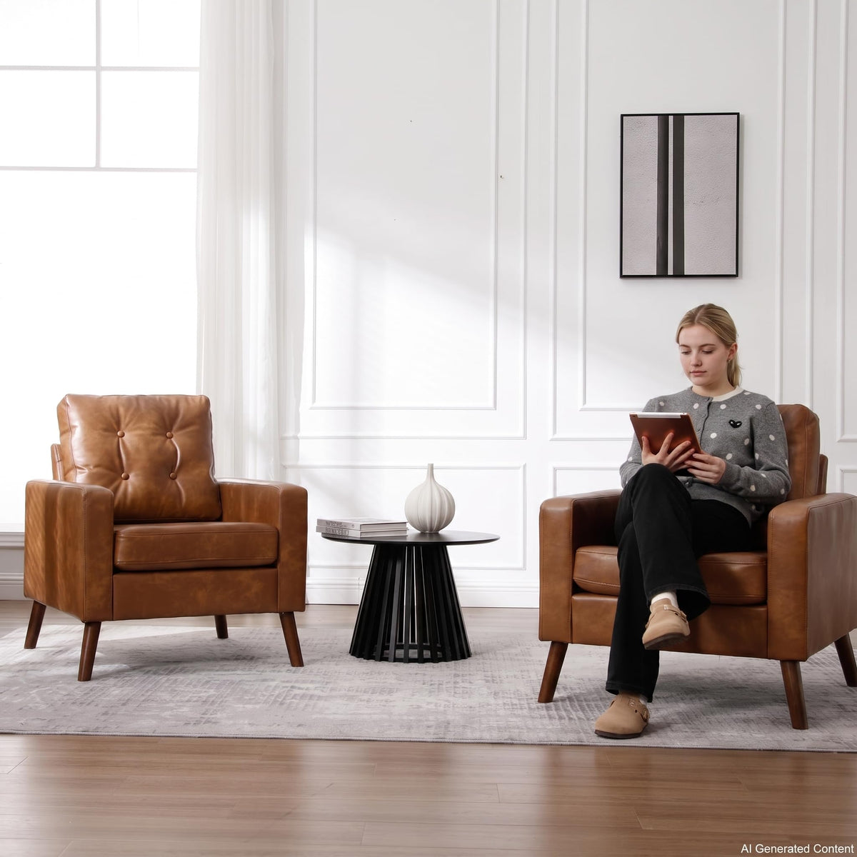 Mid-Century Faux Leather Armchair