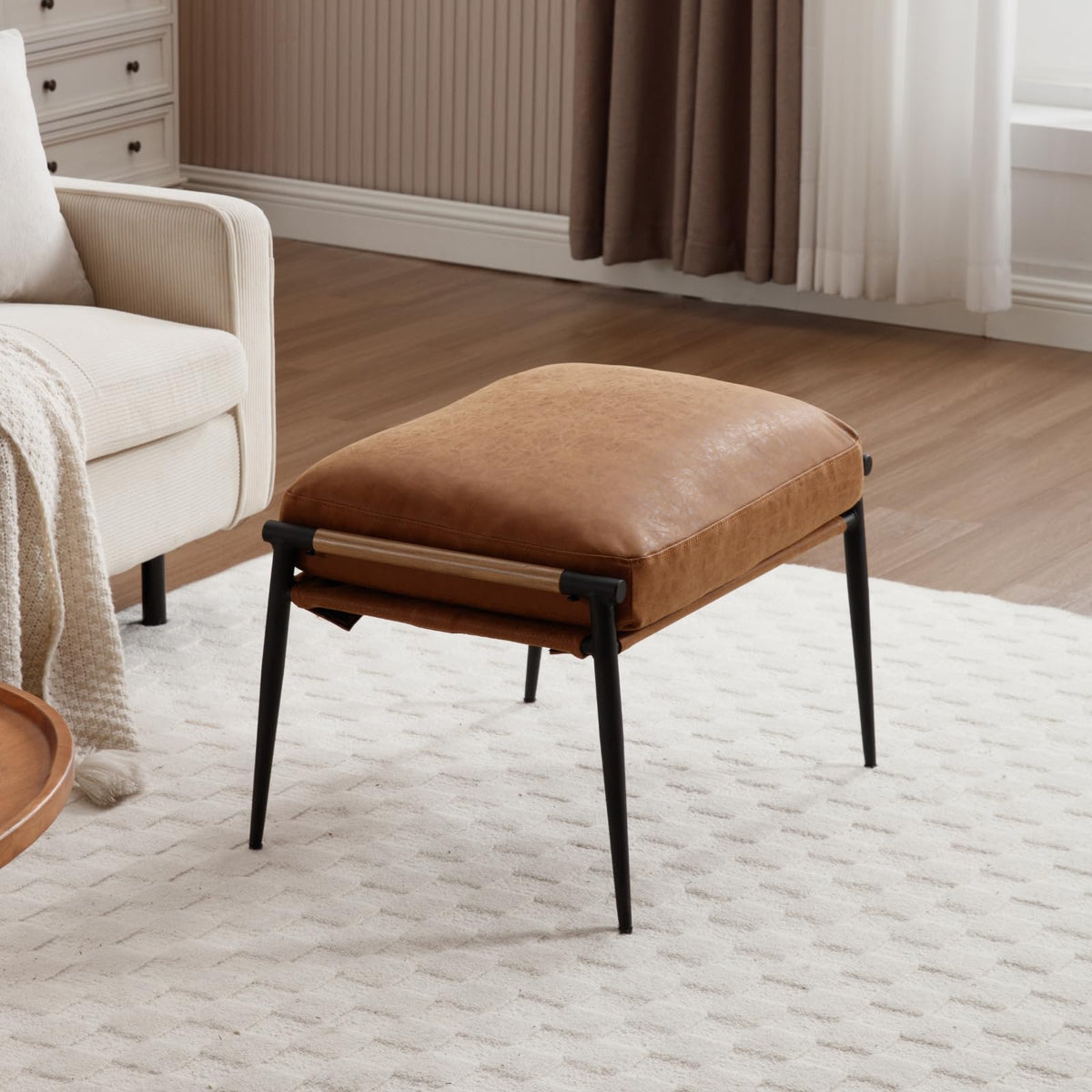 Brown PU Leather Ottoman