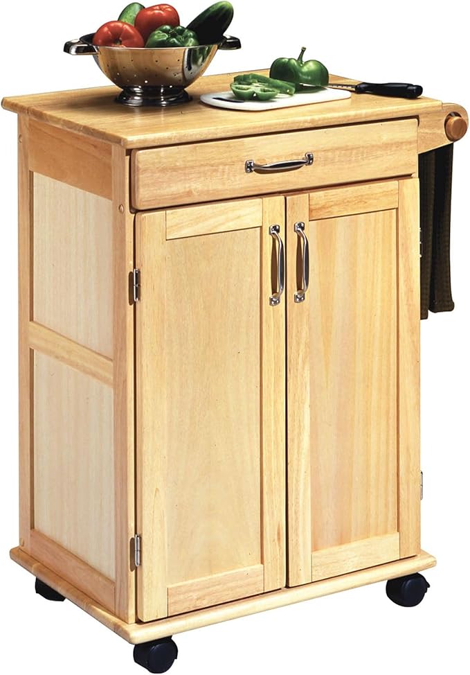 Natural Wood Mobile Kitchen Cart