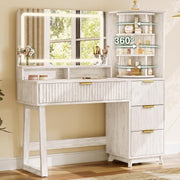 47" Makeup Vanity Desk with LED light and mirror, Retro white vanity table